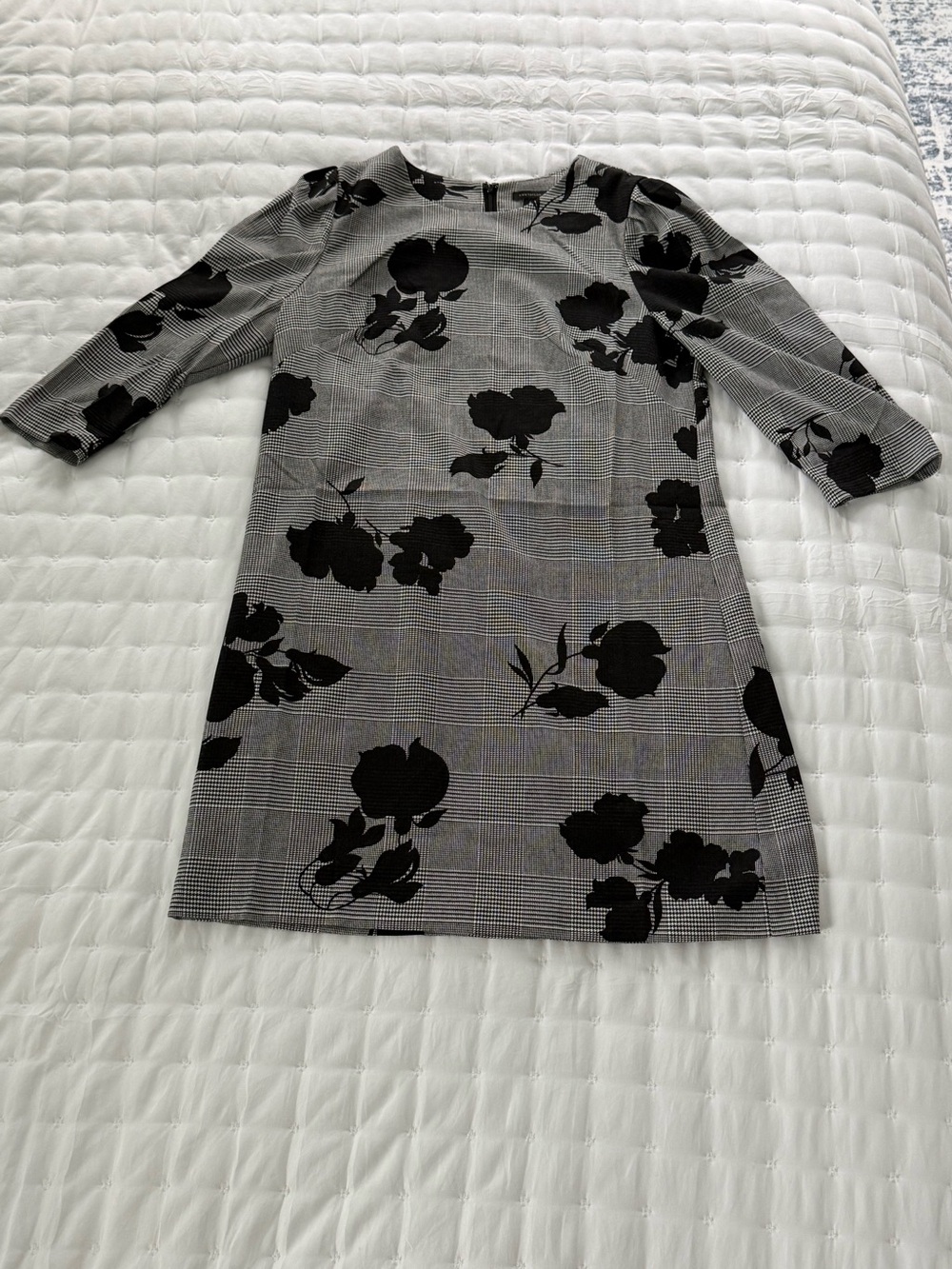 Ann Taylor Black Floral Plaid Shift Dress - Size 12